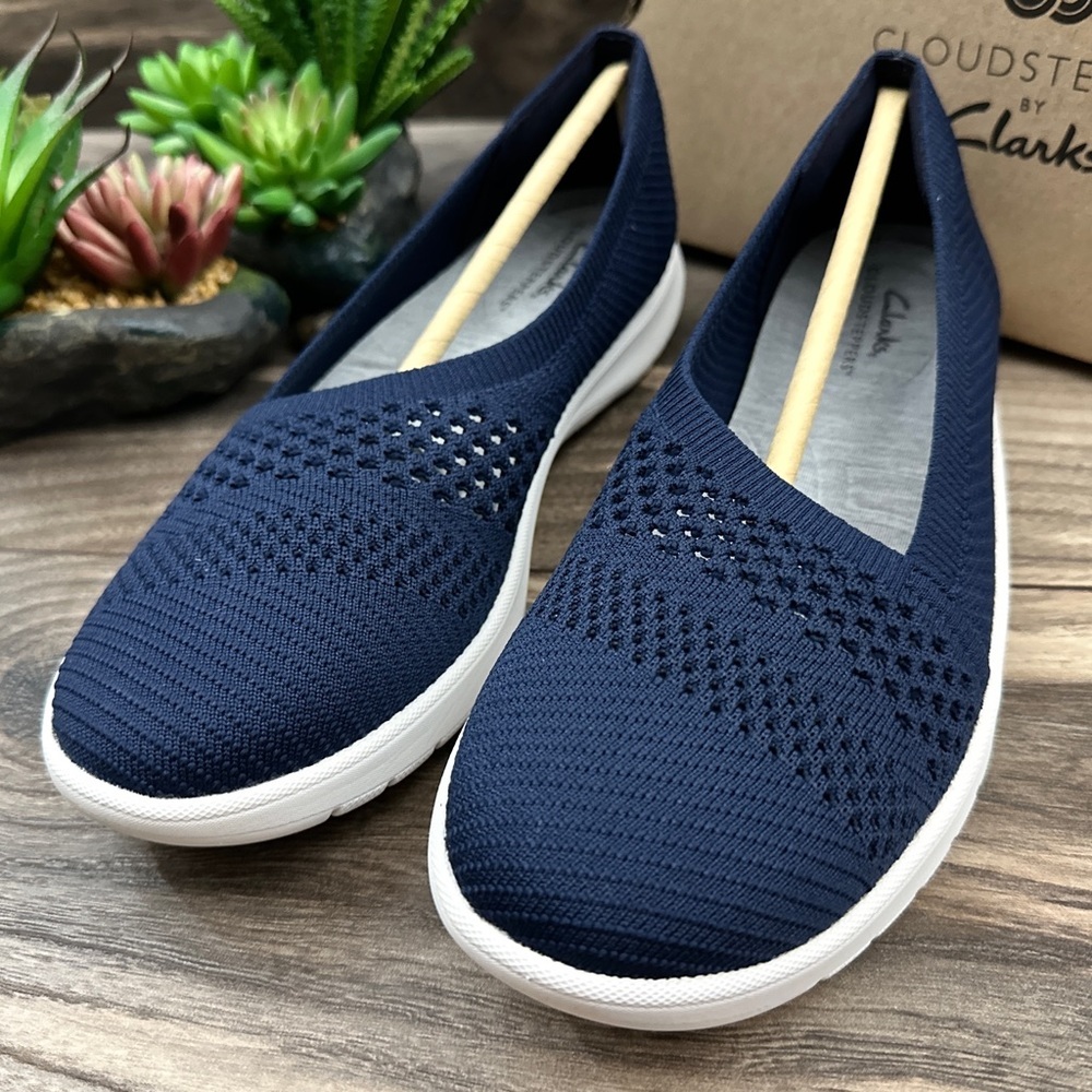 NIB Clarks Cloudsteppers 8W WIDE Adella Moon Knit Slip On Shoes Loafers Flats - Picture 3 of 13